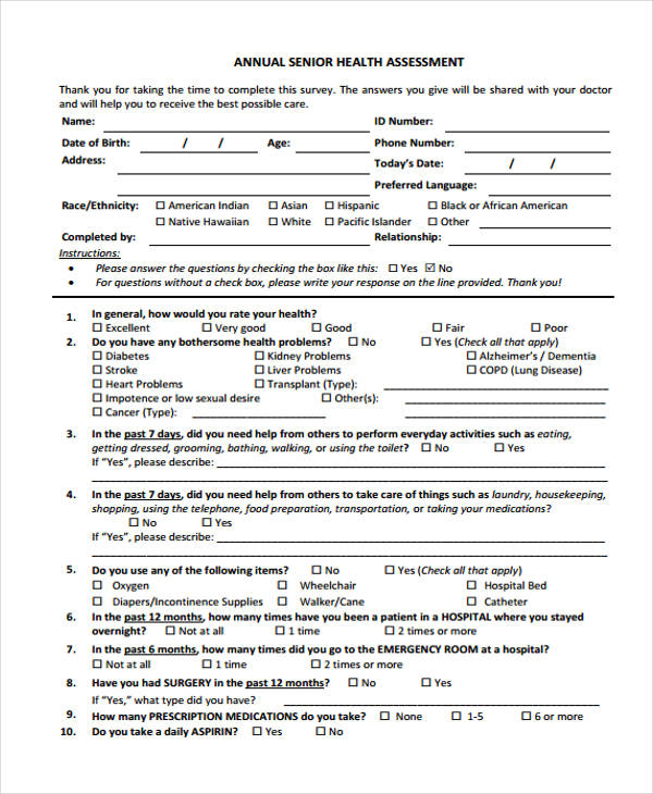 FREE 10 Wellness Assessment Forms In PDF Ms Word PlanForms Net