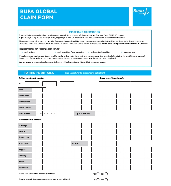 10 Sample Medical Claim Forms Sample Forms