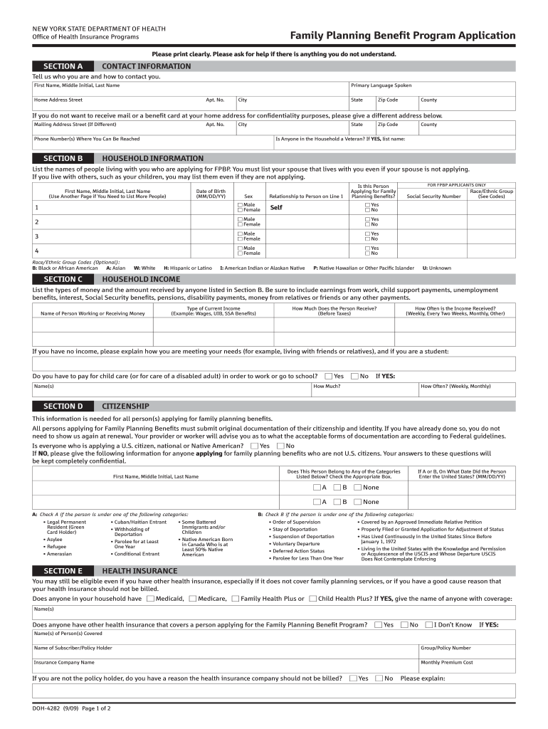 2009 Form NY DOH 4282 Fill Online Printable Fillable Blank PdfFiller