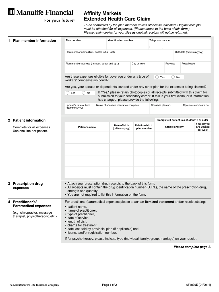 2011 Form Manulife AF1039E Fill Online Printable Fillable Blank 