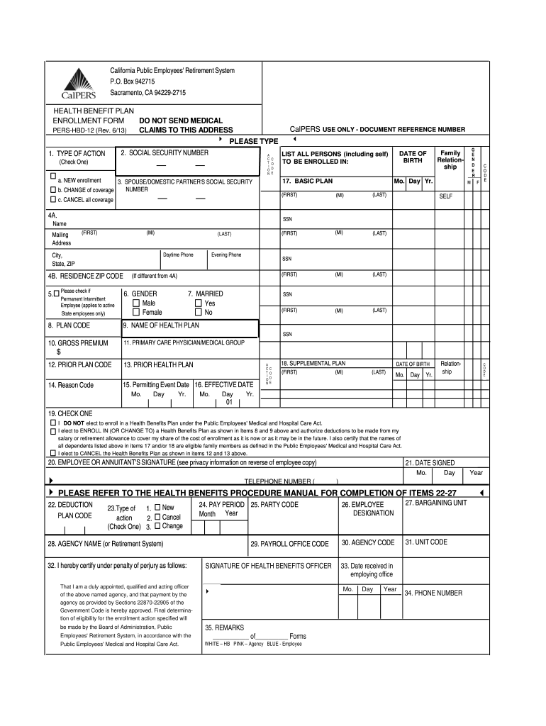 2013 Form CA CalPERS HBD 12 Fill Online Printable Fillable Blank 
