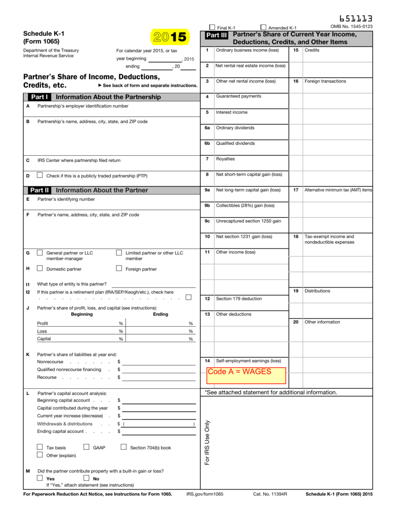 2015 Form 1065 Schedule K 1 