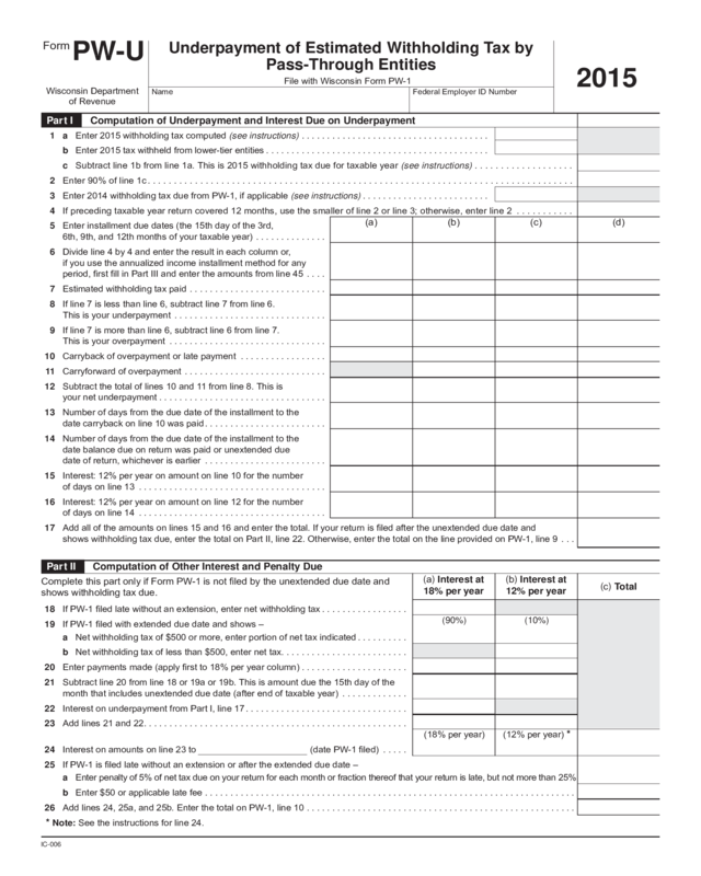 2015 Form Pw U Wisconsin Department Of Revenue Edit Fill Sign 