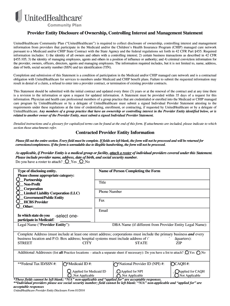 2015 UnitedHealthcare Provider Entity Disclosure Form Fill Online 