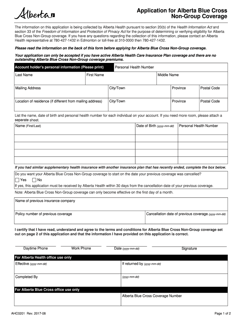 2017 Form Canada AHC0201 Alberta Fill Online Printable Fillable 