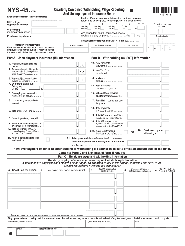 2019 2021 Form NY DTF NYS 45 Fill Online Printable Fillable Blank