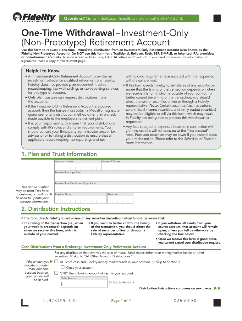 2020 Form Fidelity Non Prototype Retirement Account Withdrawal Fill 