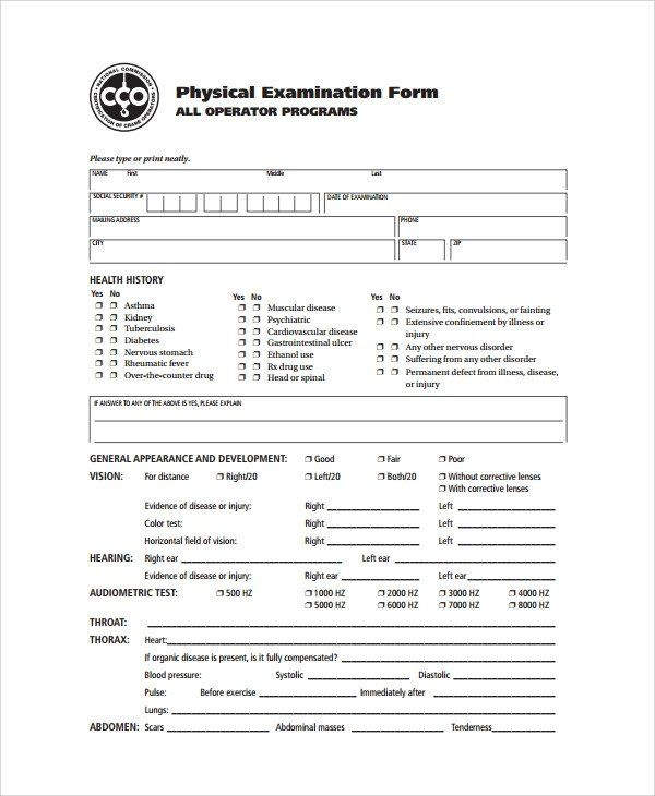 28 Pre Employment Physical Form Template In 2020 With Images