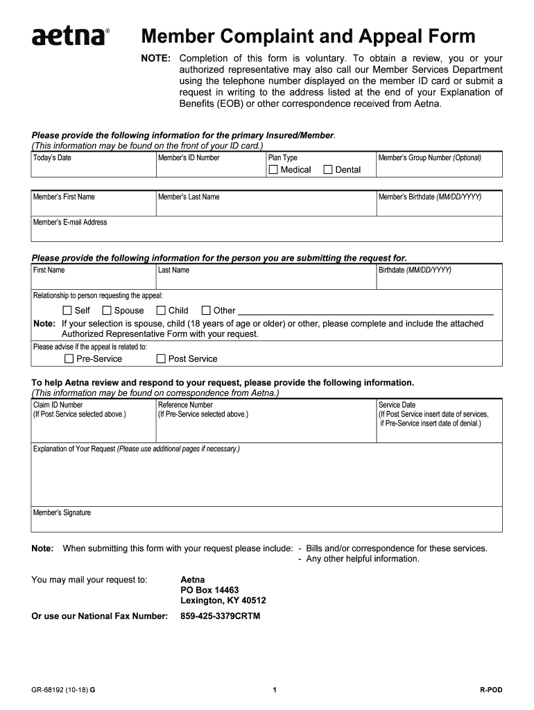 Aetna Appeal Form Fill Out And Sign Printable PDF Template SignNow