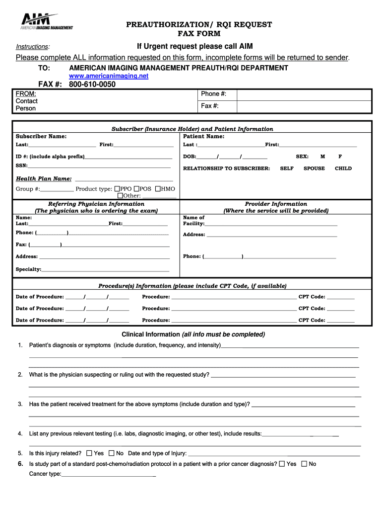 Aim Specialty Health Prior Authorization Form Fill Online Printable 