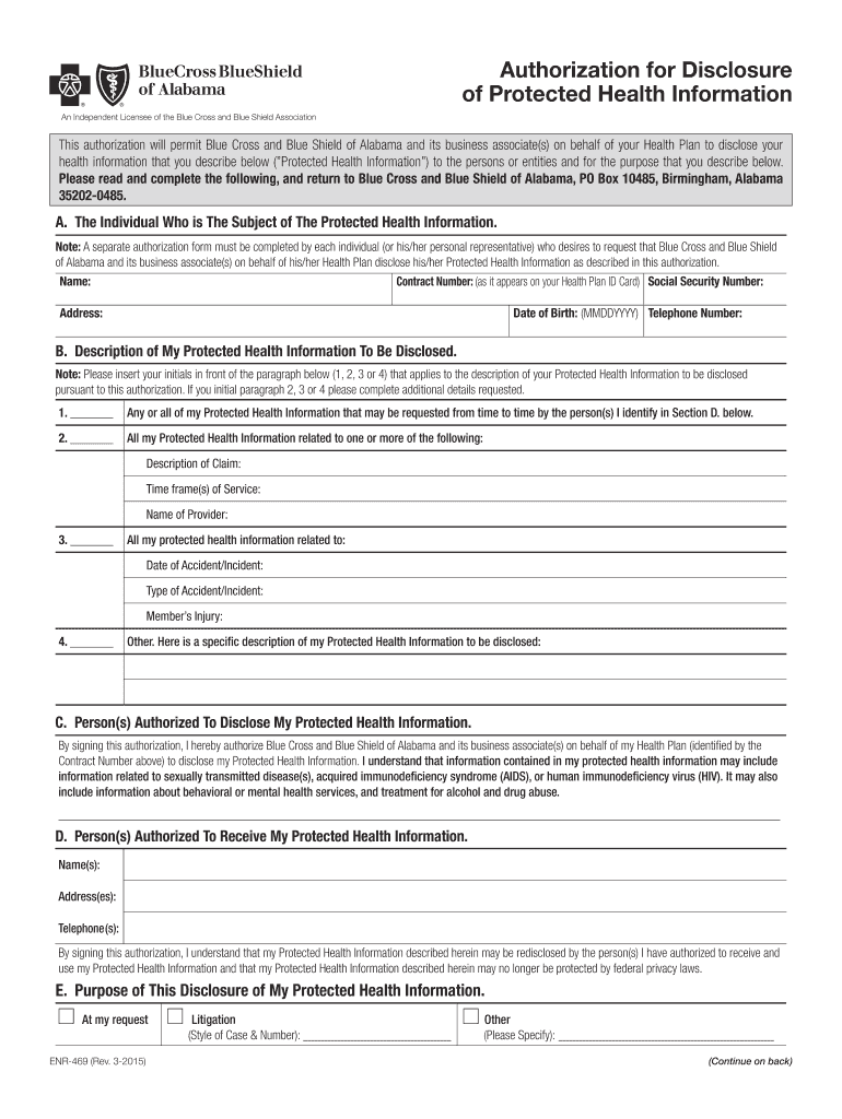 AL BCBS Form ENR 469 2015 2021 Fill And Sign Printable Template