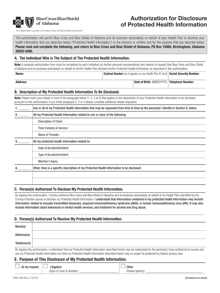 AL BCBS Form ENR 469 2015 2021 Fill And Sign Printable Template 