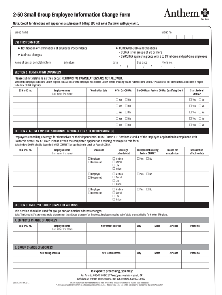 Anthem Change Form Fill Out And Sign Printable PDF Template SignNow