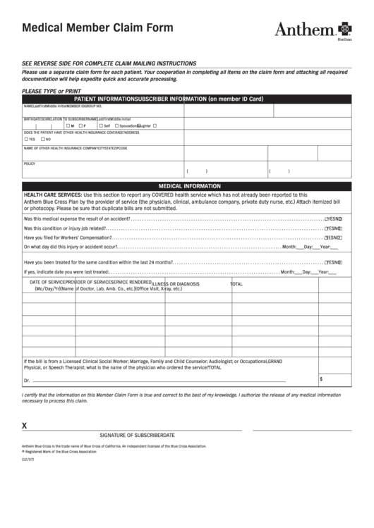 Anthem Medical Claim Form