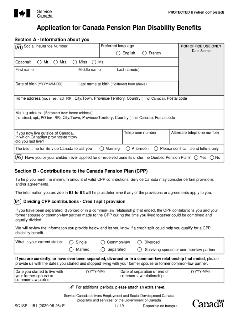 Application For Canada Pension Plan Disability Benefits Fill Out And 