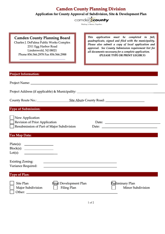 Application For County Approval Of Subdivision Site Development Plan