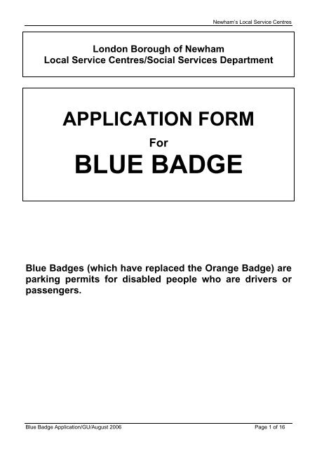 Application Form Blue Badge Newham