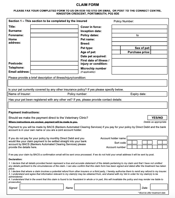 ASDA Pet Insurance Claim Form Download PDF For Free