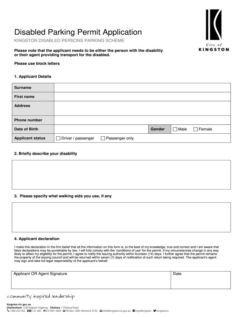 AU Disabled Parking Permit Application Kingston City Fill And Sign