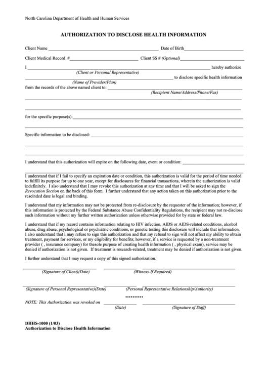 Authorization To Disclose Health Information Printable Pdf Download