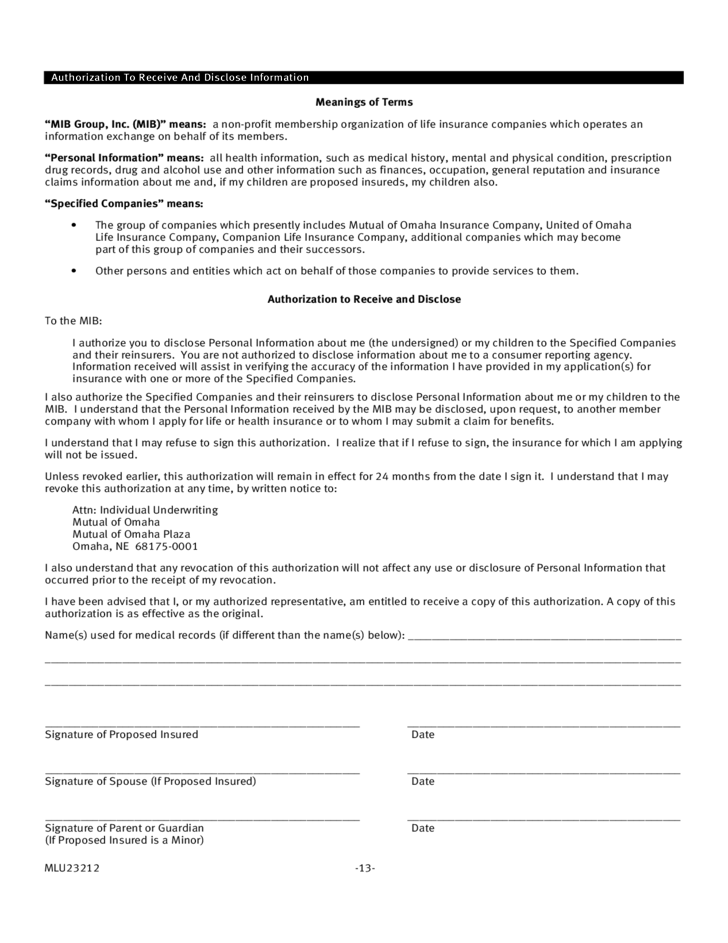 Aviva Life Insurance Application Form