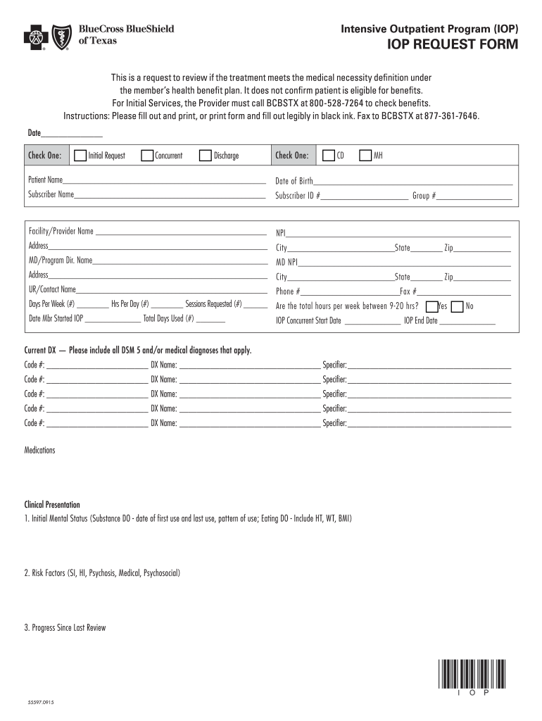 Bcbs Tx Iop Form Fill Online Printable Fillable Blank PdfFiller