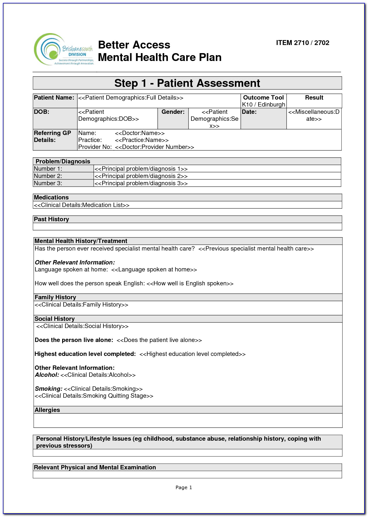 Behavioral Health Treatment Plan Form