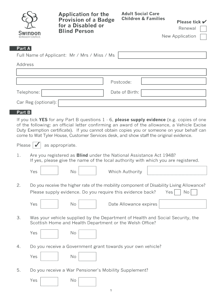 Blue Badge Swindon Fill Online Printable Fillable Blank PdfFiller