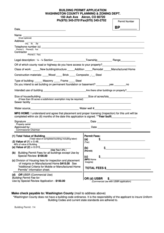 Building Permit Application Form 2014 Printable Pdf Download