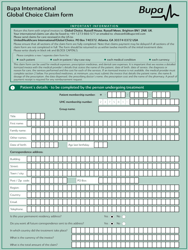 Bupa Clinical Claim Form Fill Online Printable Fillable Blank 0169