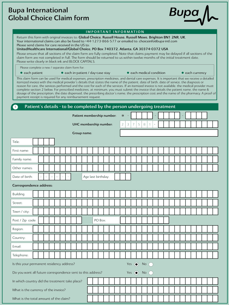 Bupa Clinical Claim Form Fill Online Printable Fillable Blank