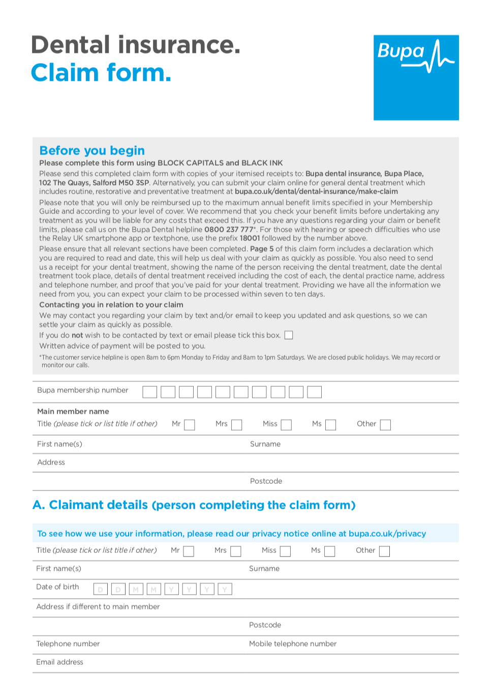 Bupa Clinical Claim Form Fill Online Printable Fillable Blank 9546