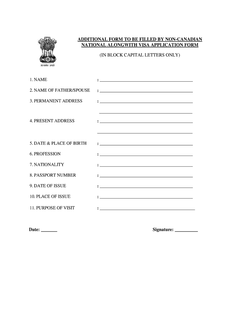 Canada Additional Form To Be Filled By Non Canadian National Along With 