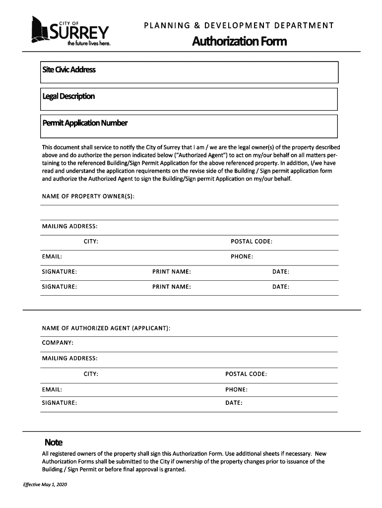 Canada Authorization Form Surrey City 2020 Fill And Sign Printable 