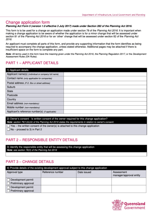 Change Application Form Department Of Infrastructure Local 