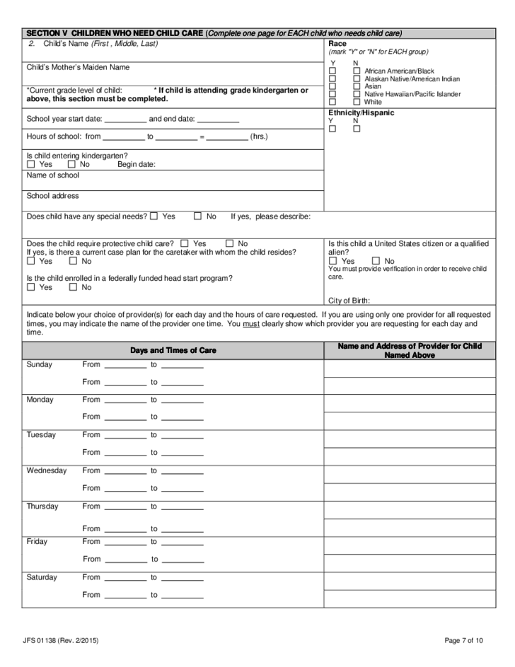 Child Care Benefit Application Form