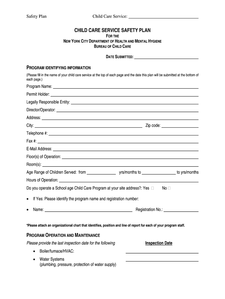 Child Care Service Safety Plan Template Fill Online Printable 