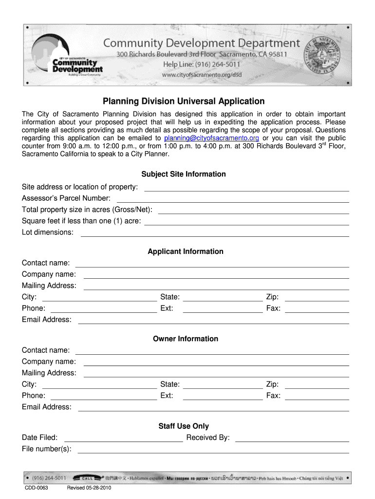 City Of Sacramento Universal Application Fill Online Printable