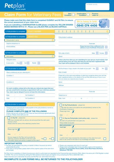 Claim Form For Veterinary Fees Petplan