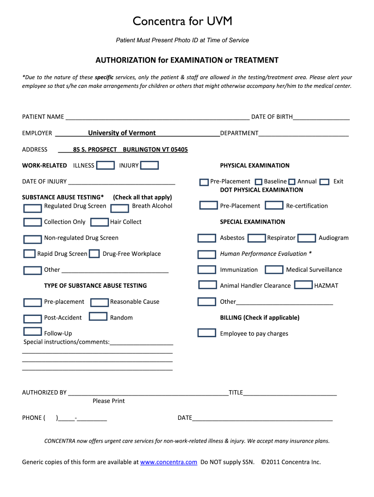 Concentra Authorization Form Fill Online Printable Fillable Blank 
