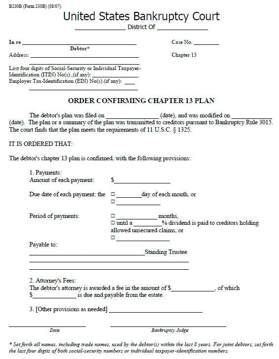 Confirmation And Amending The Chapter 13 Repayment Plan