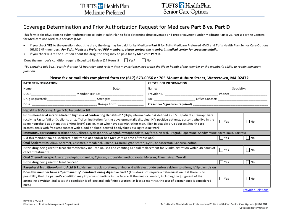 Coverage Determination Form And Prior Authorization Request For 