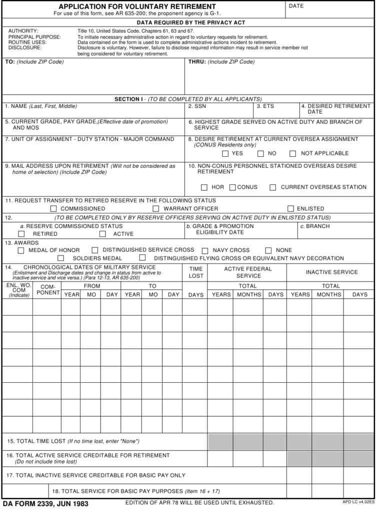 DA Form 2339 Download Fillable PDF Or Fill Online Application For 