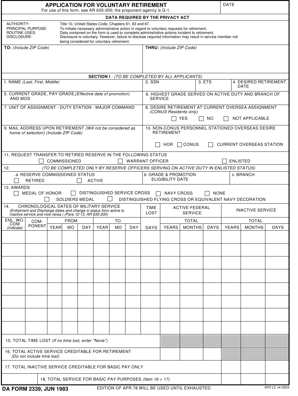 DA Form 2339 Download Fillable PDF Or Fill Online Application For 