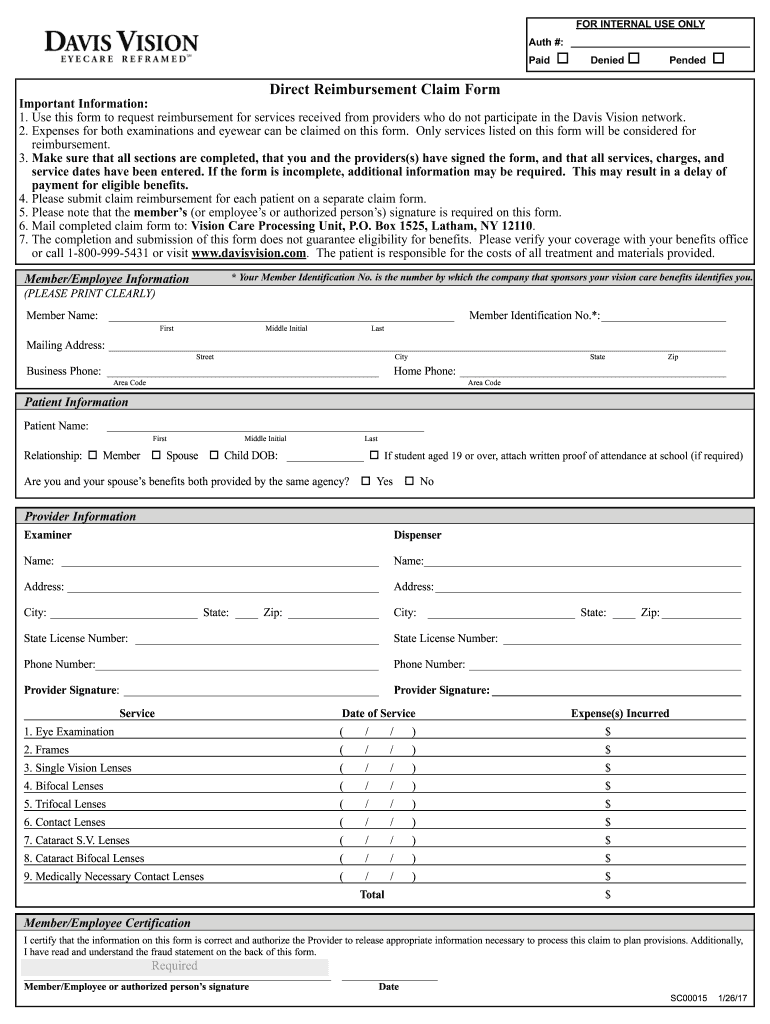 Davis Vision Form Fill Out And Sign Printable PDF Template SignNow