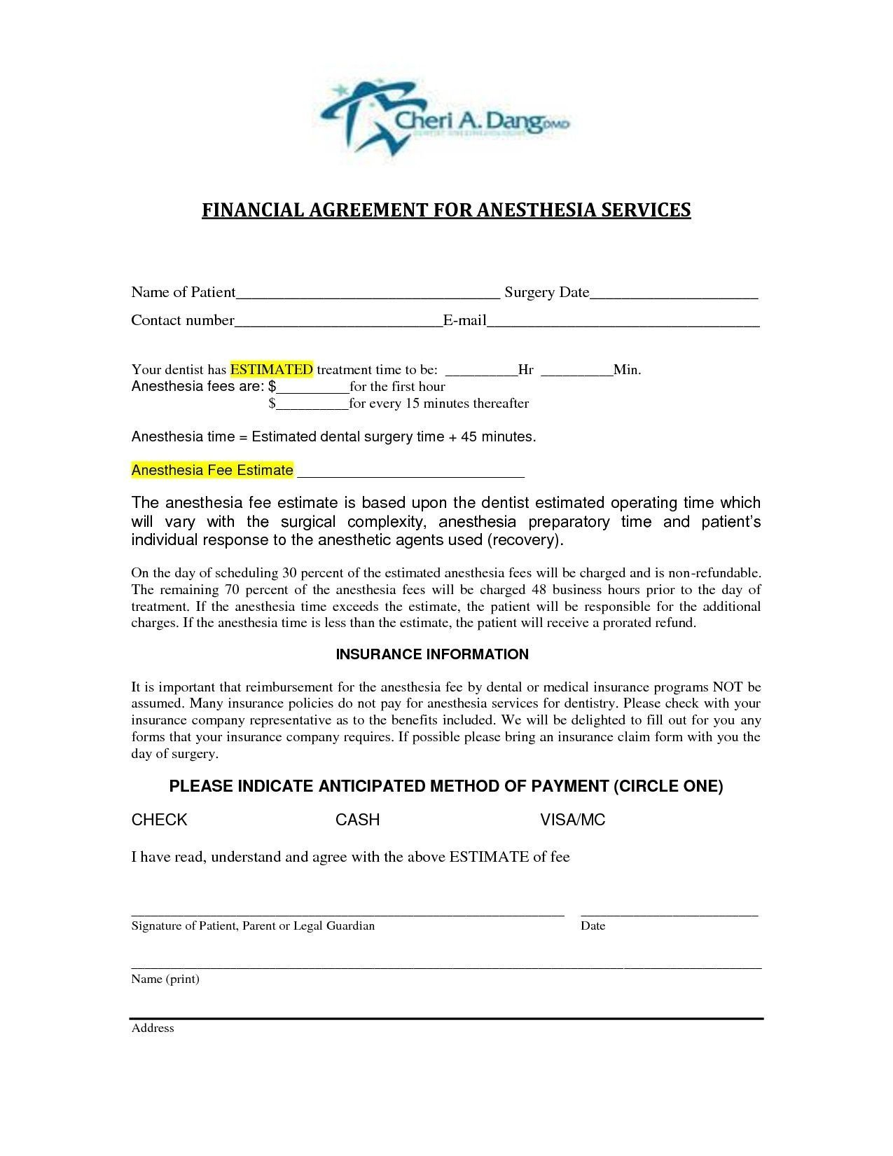 Dental Payment Plan Agreement Template Printable Dental How To Plan 