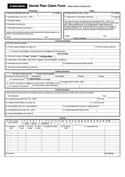 Dental Plan Claim Form Delta Dental Of Wisconsin Printable Pdf Download