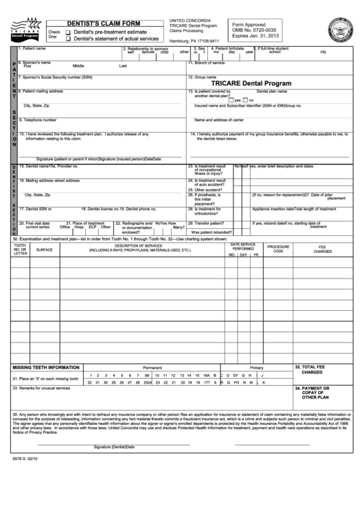 Dentist S Claim Form Printable Pdf Download