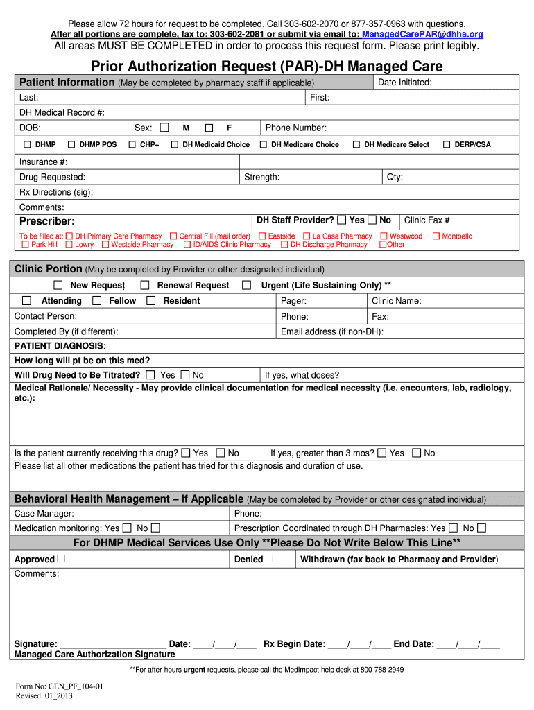 Denver Health Prior Authorization Form Fill Out And Sign Printable
