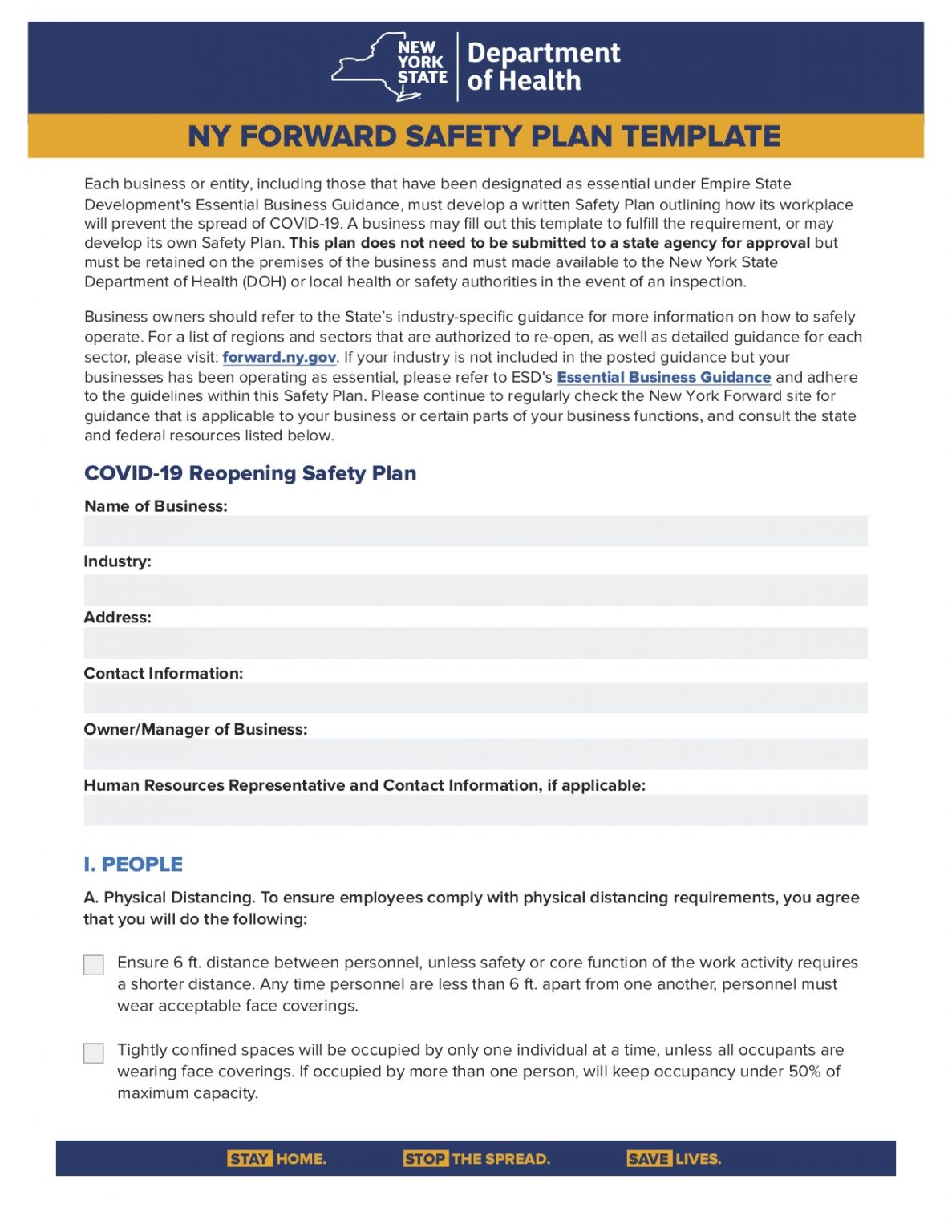 Department Of Health Releases NY Foward Safety Plan Template In Chinese 